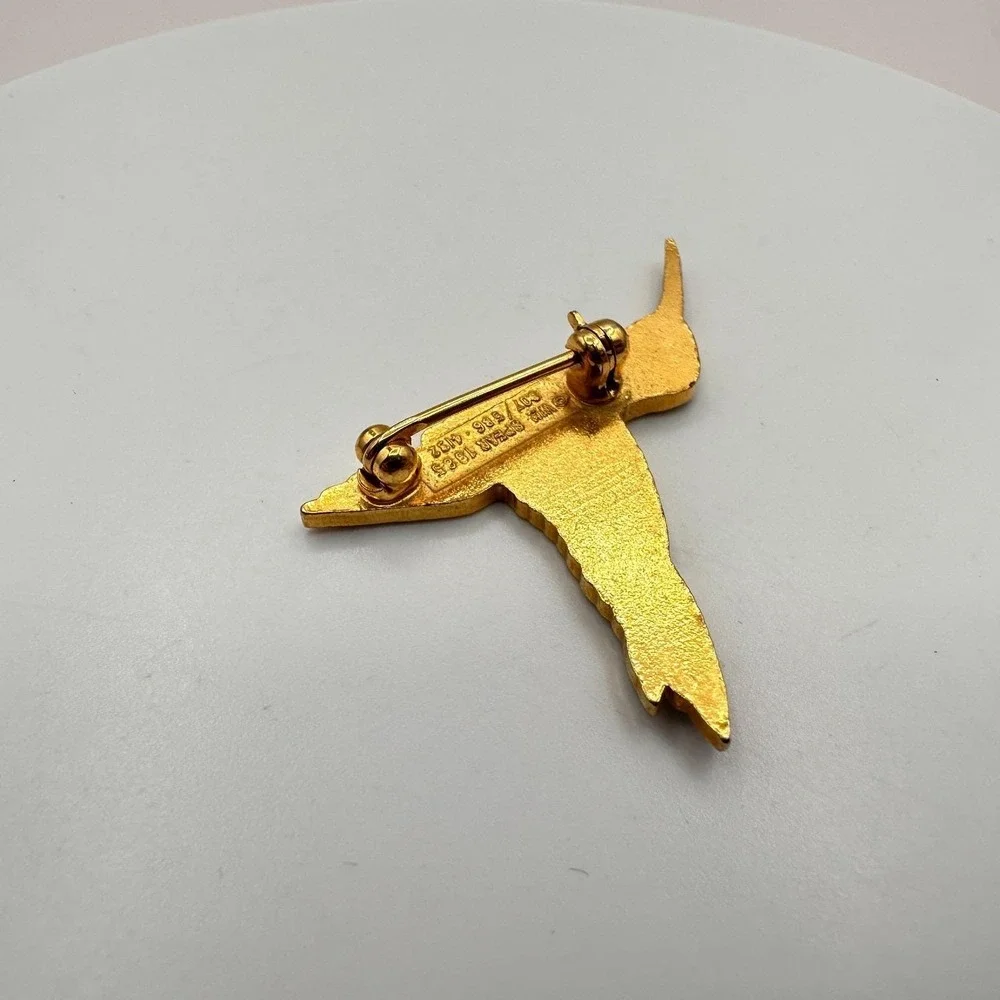 Vintage 80s Multicolor Hummingbird Pin Gold Tone Enamel Brooches‎ Retro Jewelry
